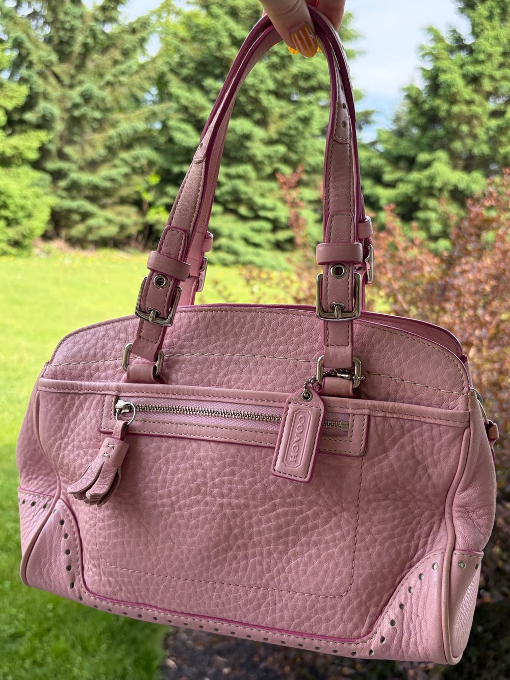 Vintage 90s coach pink pebbled leather Hampton Y2K shoulder bag purse satchel